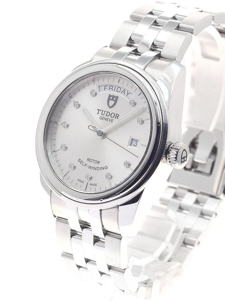 Tudor Glamor Date Day 56000 10p Diamond Silver Dial Automatic Mens Watch951875